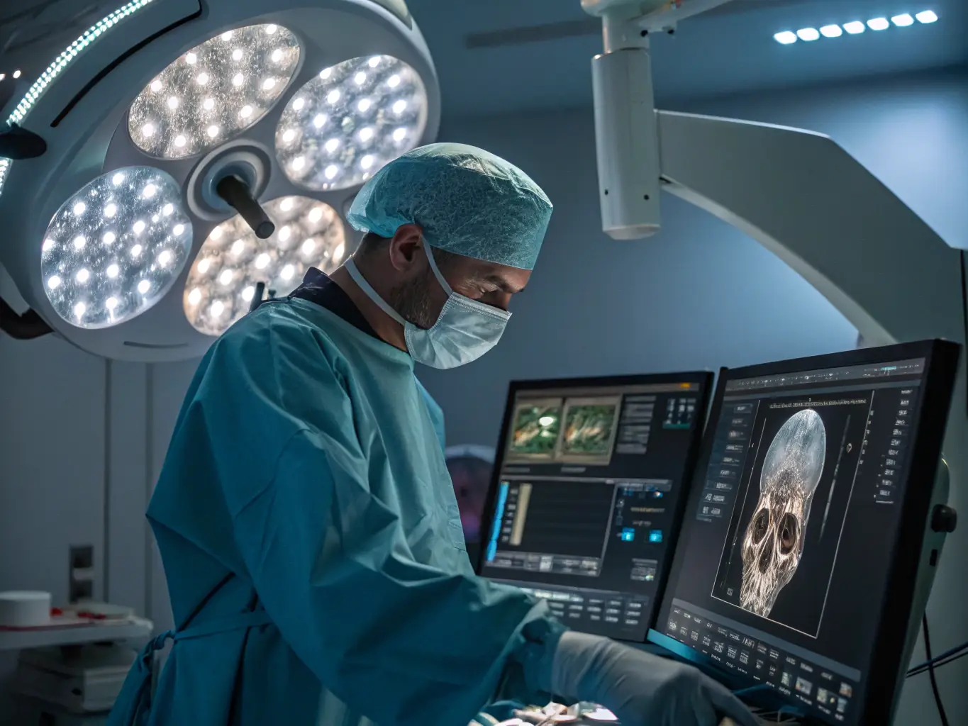 A close-up shot of a surgeon using advanced robotic surgical equipment during a minimally invasive procedure.